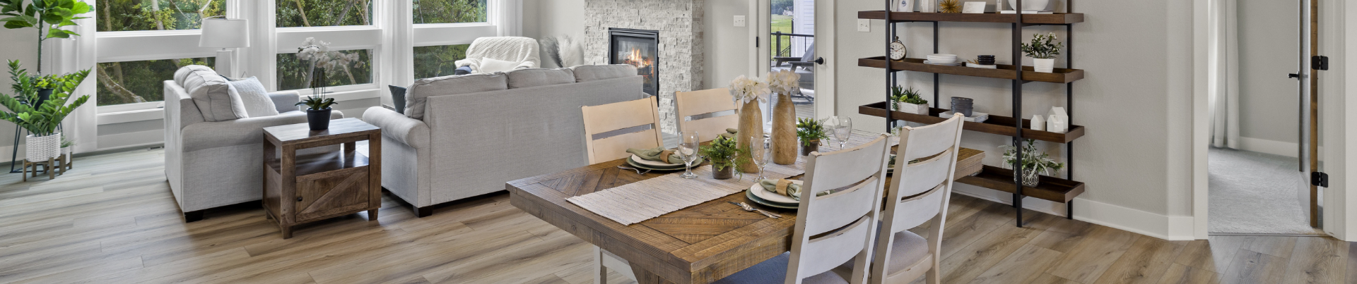 Great room and dining area of a Demlang Builder's turnkey home.