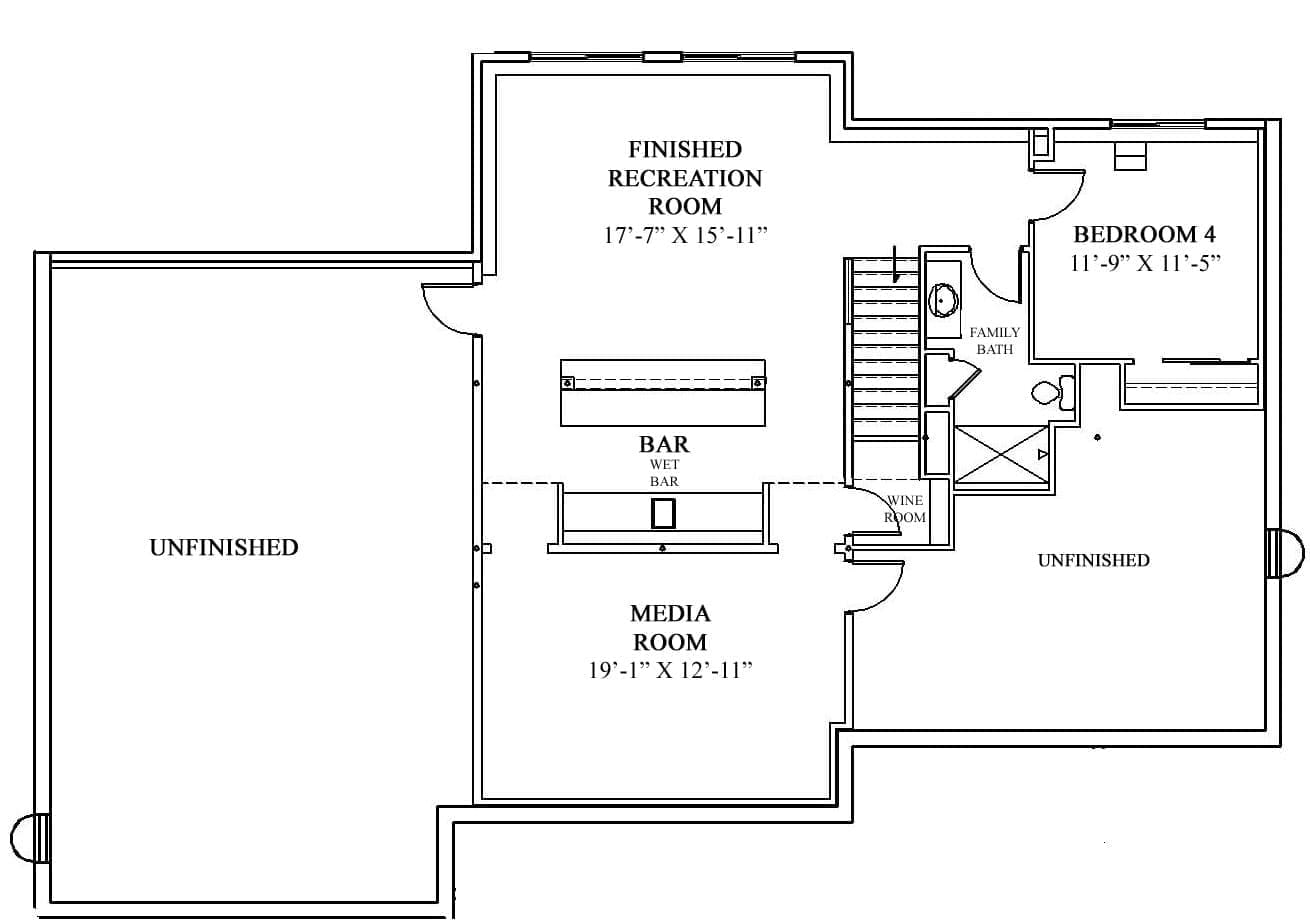Harper-lower-level-labeled-copy The Harper model by Demlang Home Builders - Lower Level Floor Plan