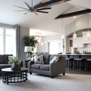 Living room and kitchen of the Brooklyn model home