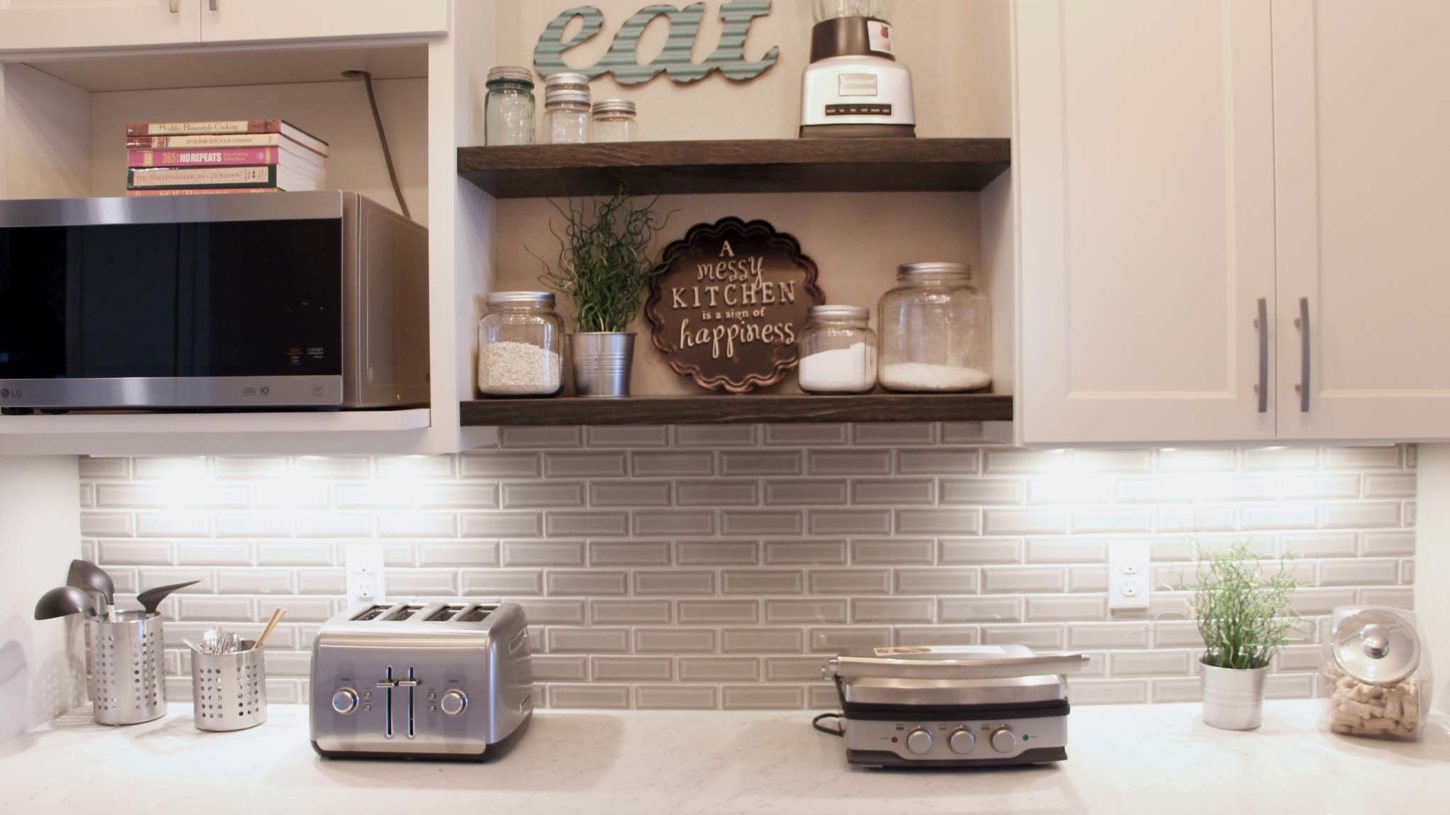 Messy kitchen area of the Genevieve model home