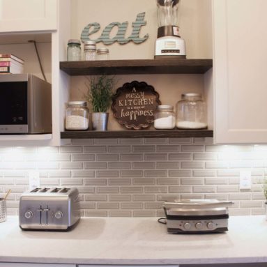 Messy kitchen area of the Genevieve model home