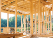 Interior frame of new wooden house under construction