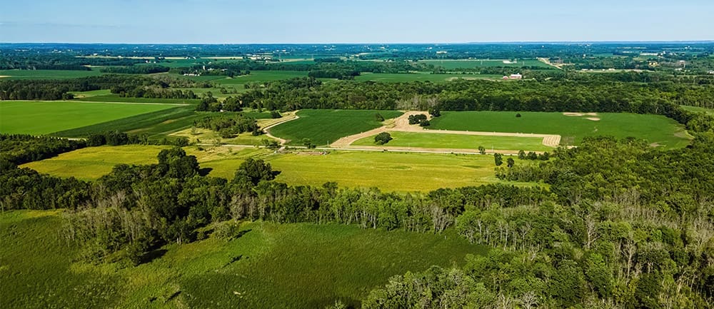 Aerial view of rural wisconsin farm fields